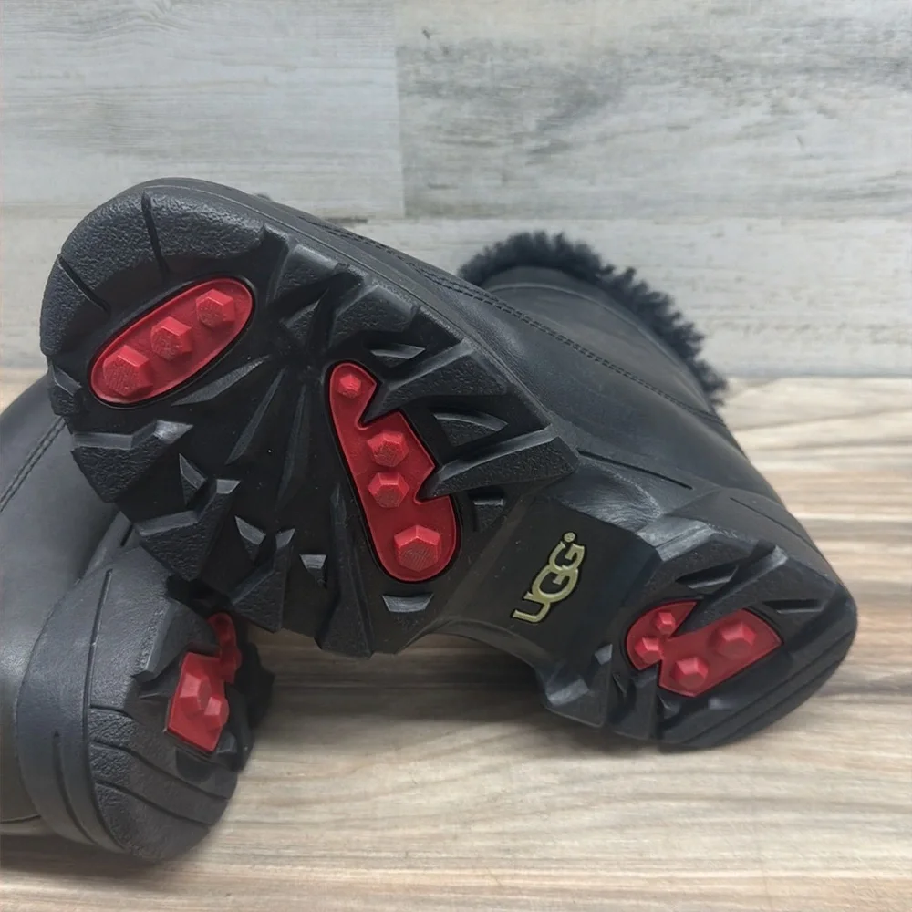UGG Leather Sherpa Lined Combat Ankle Boots Size 8 Black